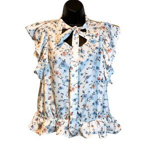 Floral Blouse with tie-knot keyhole neck.